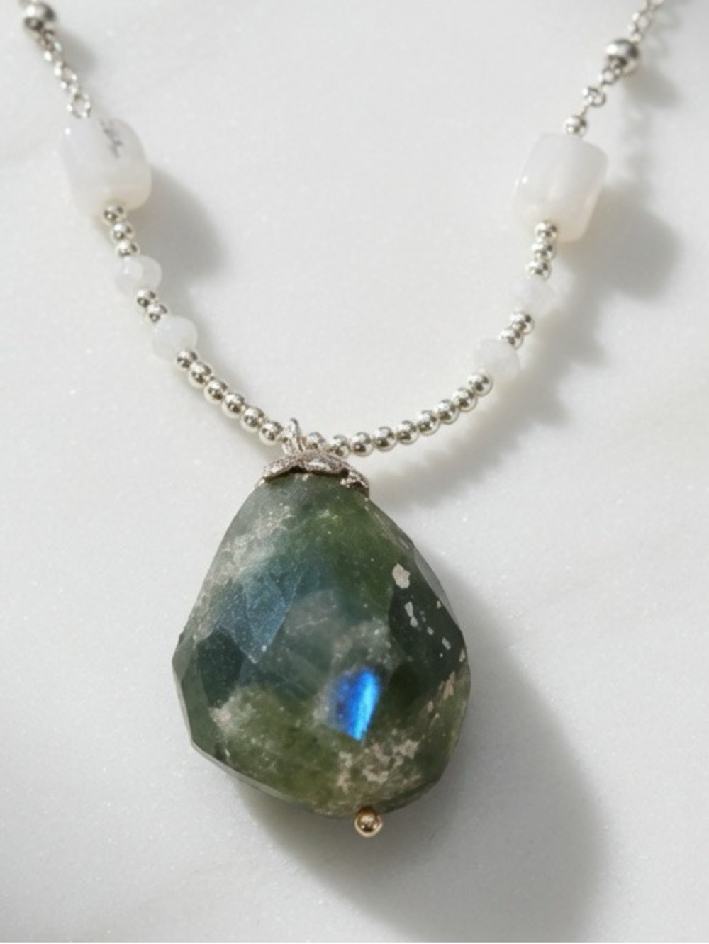 STERLING SILVER NECKLACE MEDAL RAW JADE QUARTZ ENERGY PENDANT CHAIN
